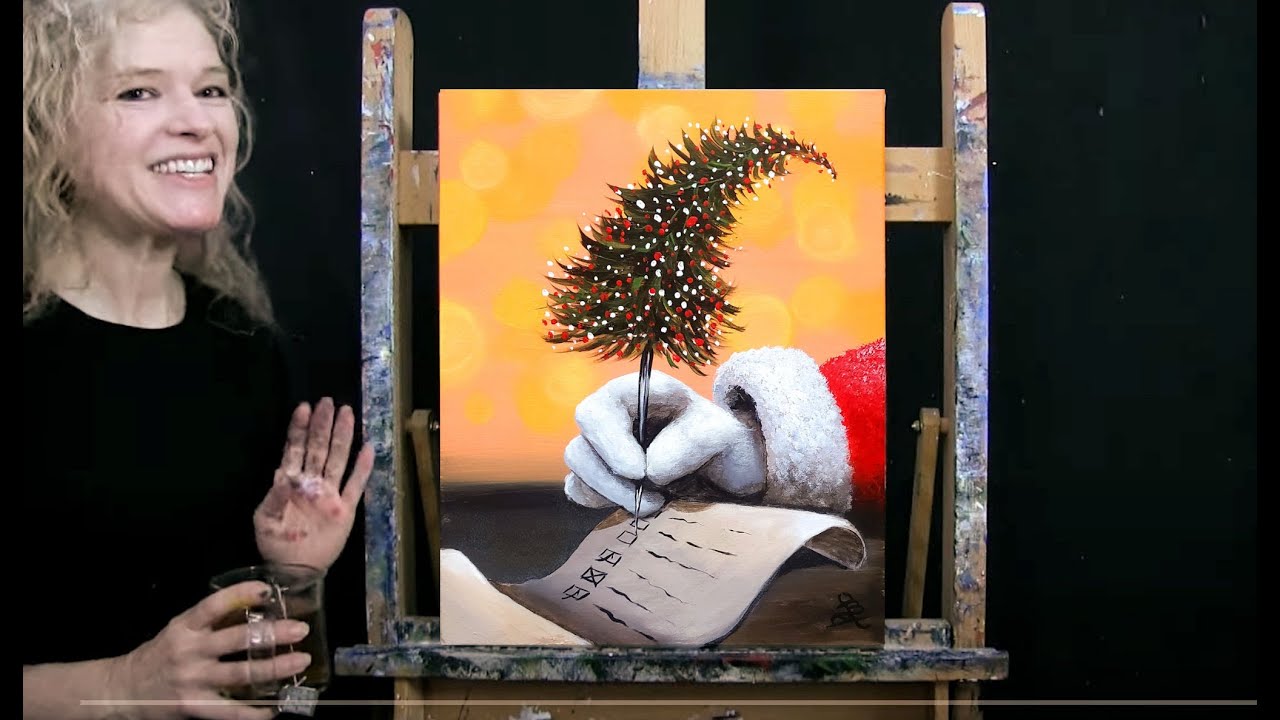 Learn How to Paint SANTA'S LIST with Acrylic - Paint and Sip at Home - Step by Step Holiday Lesson