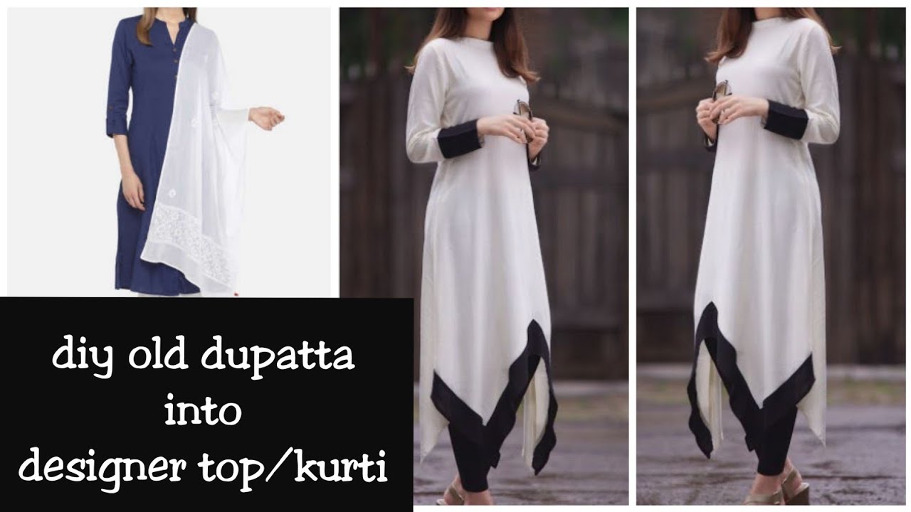 DIY OLD DUPATTA / FABRIC INTO HIGH LOW DESIGNER KURTI/TOP (HINDI)