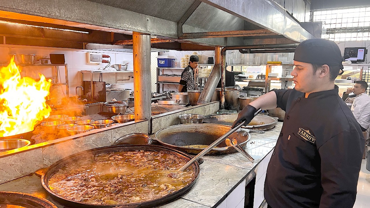 Uzbek Street Food of Tashkent - Making HALEEM SPICY Brain Curry | The BEST Street Food in Uzbekistan