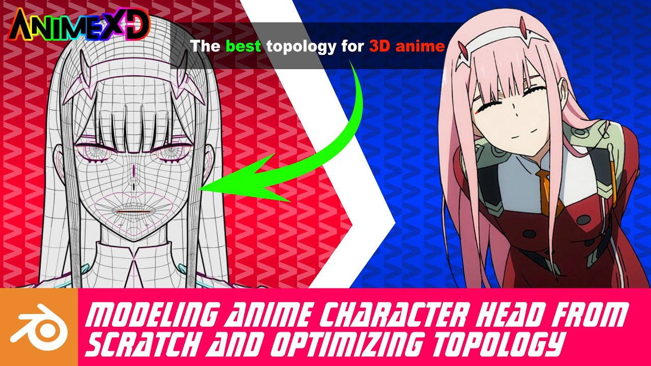 Modeling anime character head from scratch and optimizing topology [The best topology for 3D anime]