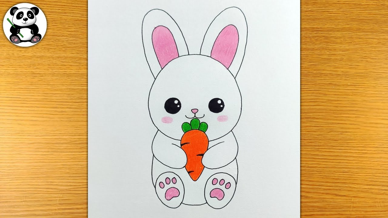 Cute rabbit with carrot drawing and colouring ​⁠@TaposhiartsAcademy
