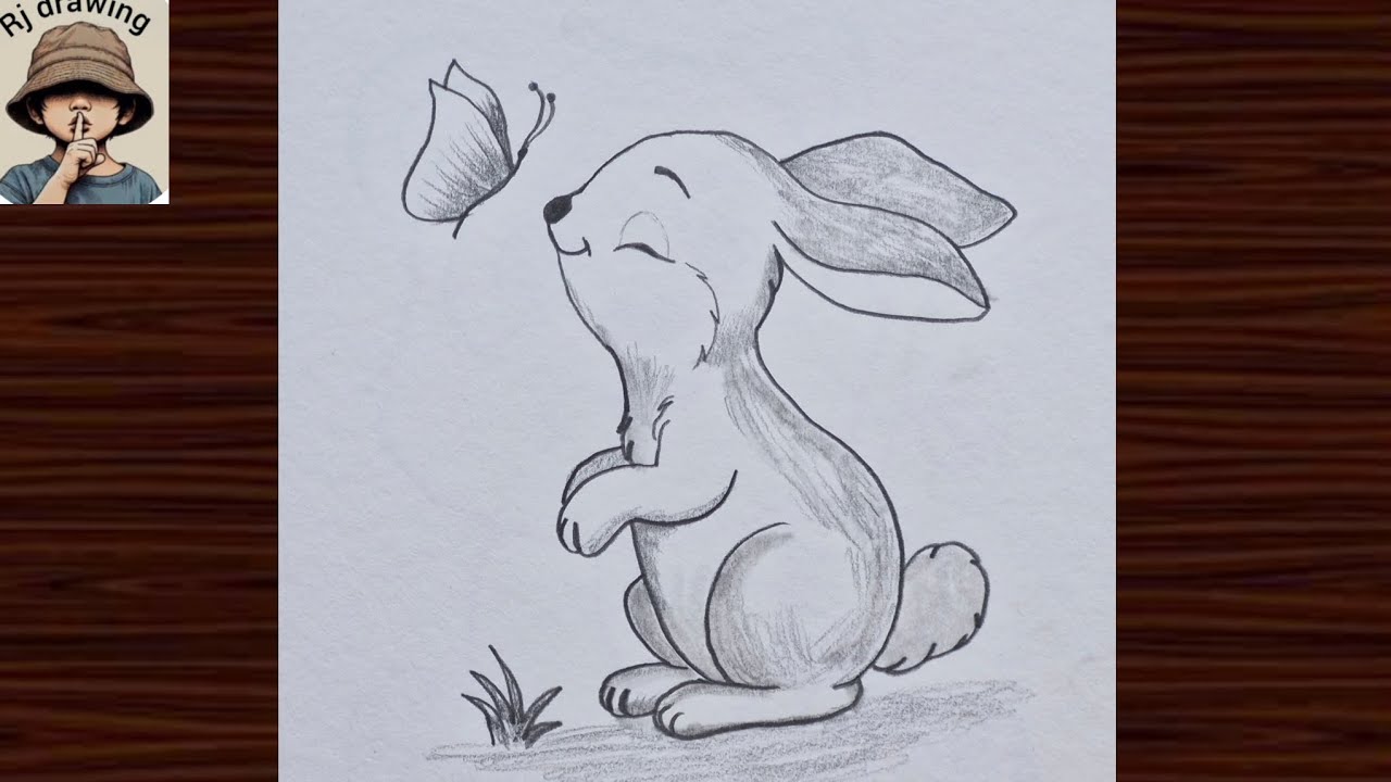 Cute Bunny and Butterfly Pencil Sketch - Easy Drawing Tutorial