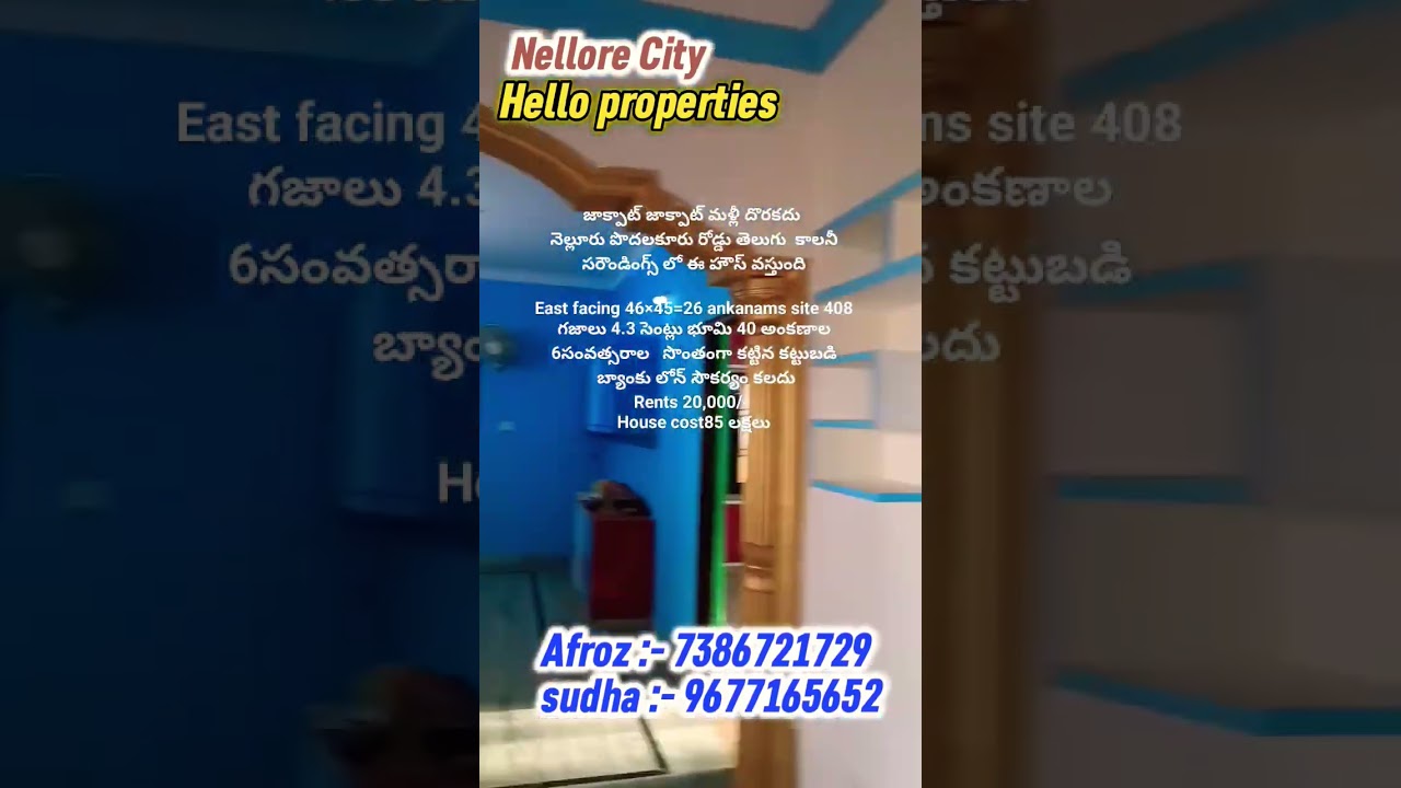 జాక్పాట్ పొదలకూరు రోడ్డు పోలీస్ కాలనీతూర్పు వాకిలి G+1floor 26 ank site 40 ank కట్టుబడి20,000/-rents
