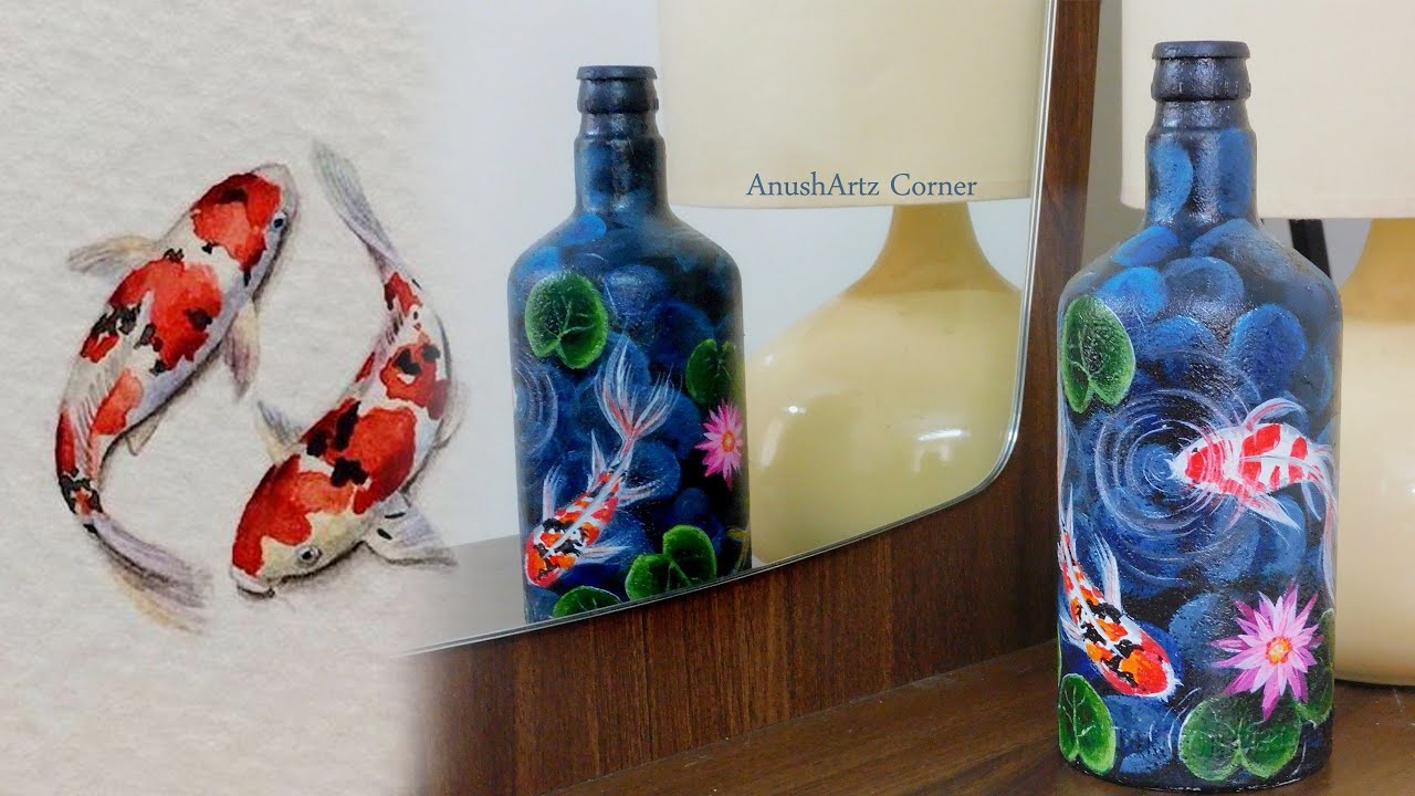 Bottle Painting Ideas - KOI Fish| Using Acrylic colours| Easy Bottle Art| Best out of waste| DIY