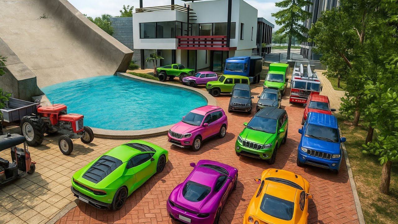 💧🫣Swimming Pool Slide Challenge in Indian bikes driving 3D #video 