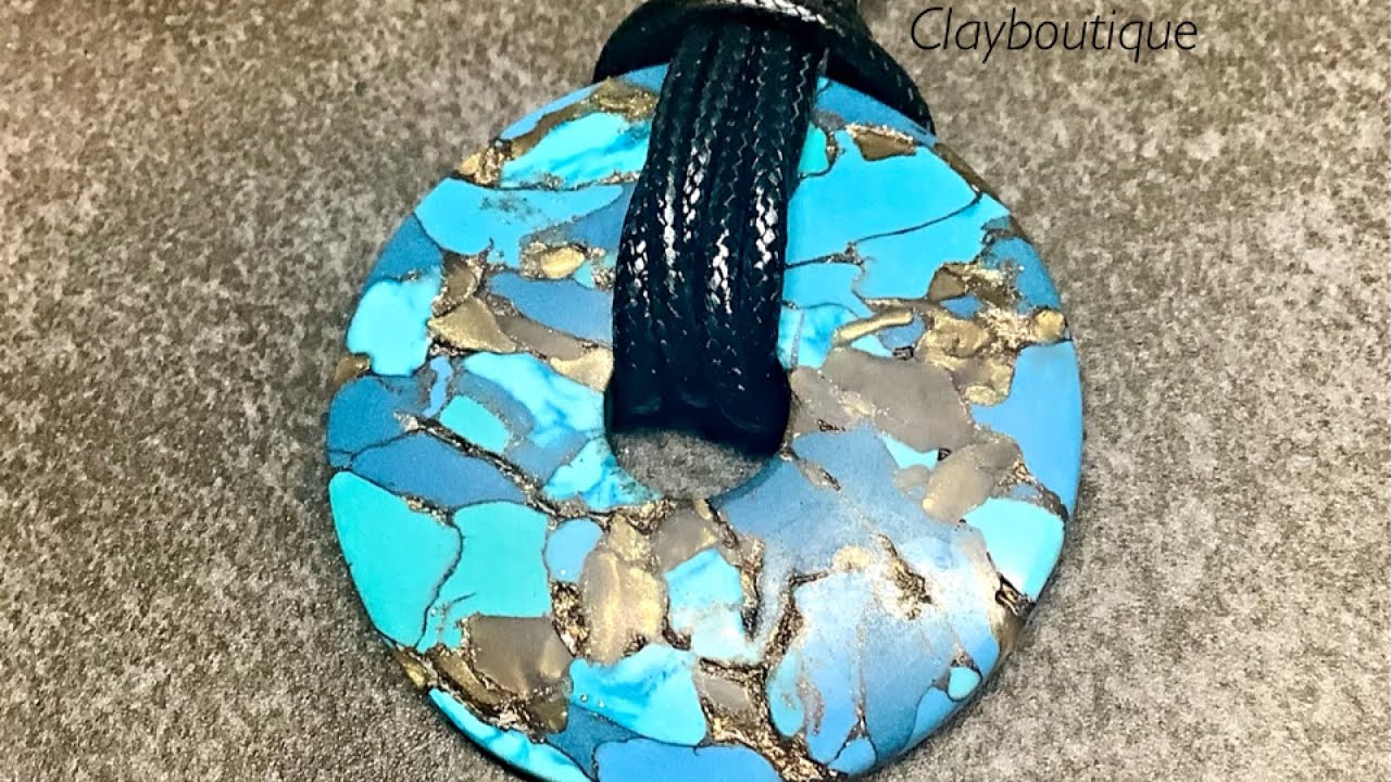 Искусственная брекчия из полимерной глины, бирюзовая техника/подвеска