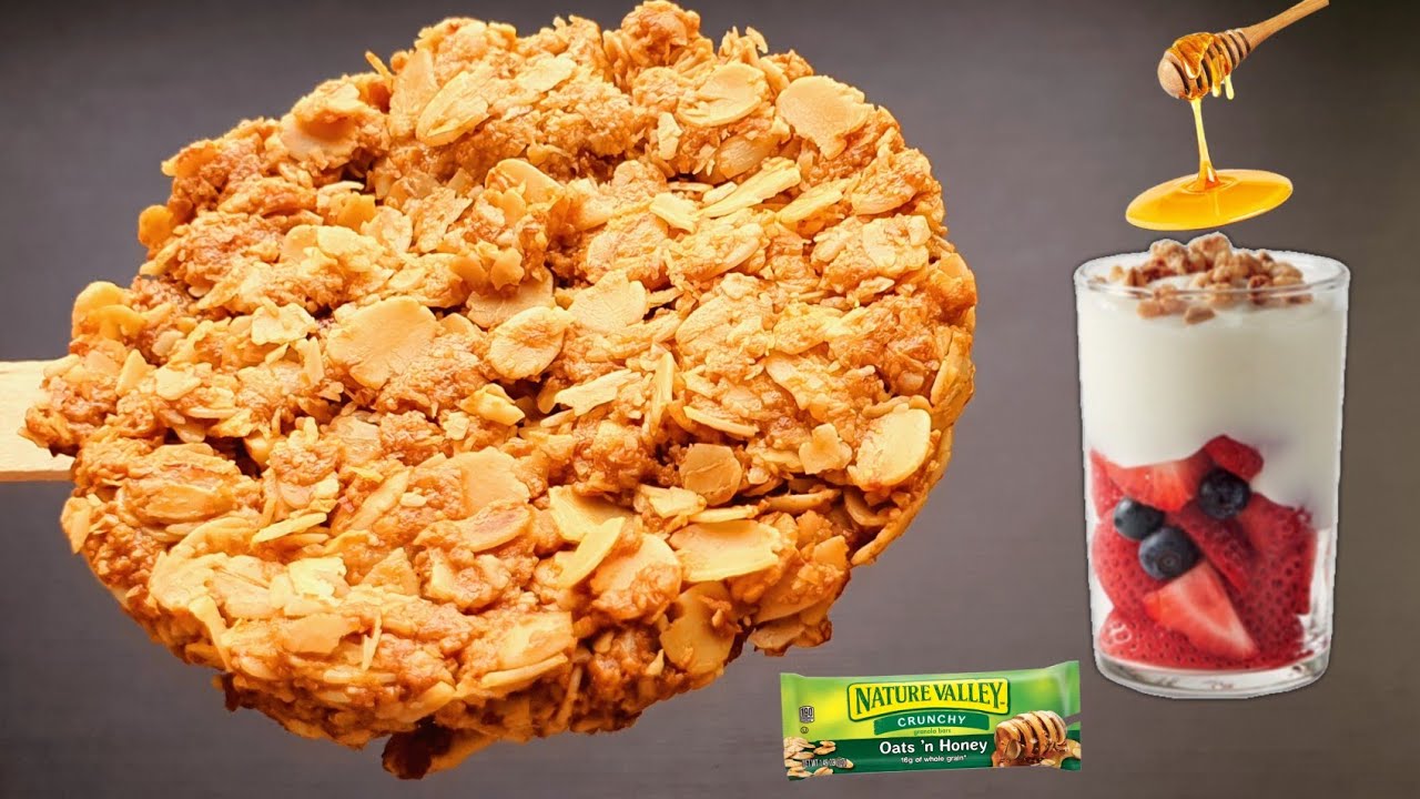 اخيرا😎فطور وسناك الجرانولا بار💪الاختراع التحفة لسد الجوع شحن الطاقة للرياضين💯حلوى الشوفانGranola bar