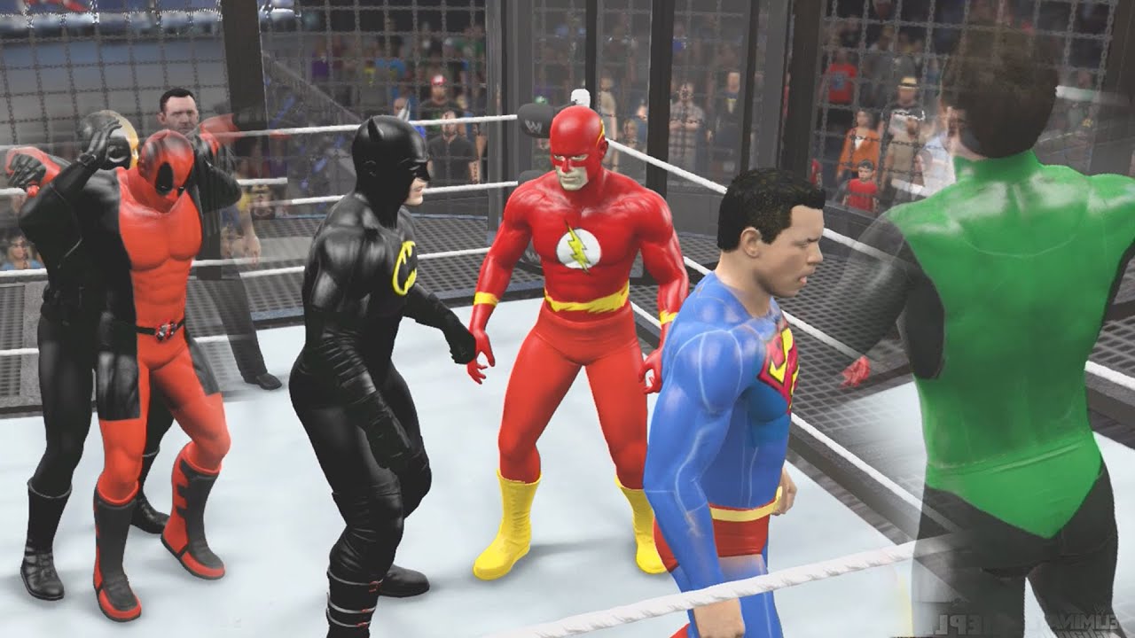 WWE 2K15 - DEATHSTROKE VS DEADPOOL VS BATMAN VS SUPERMAN VS GREEN LANTERN VS FLASH