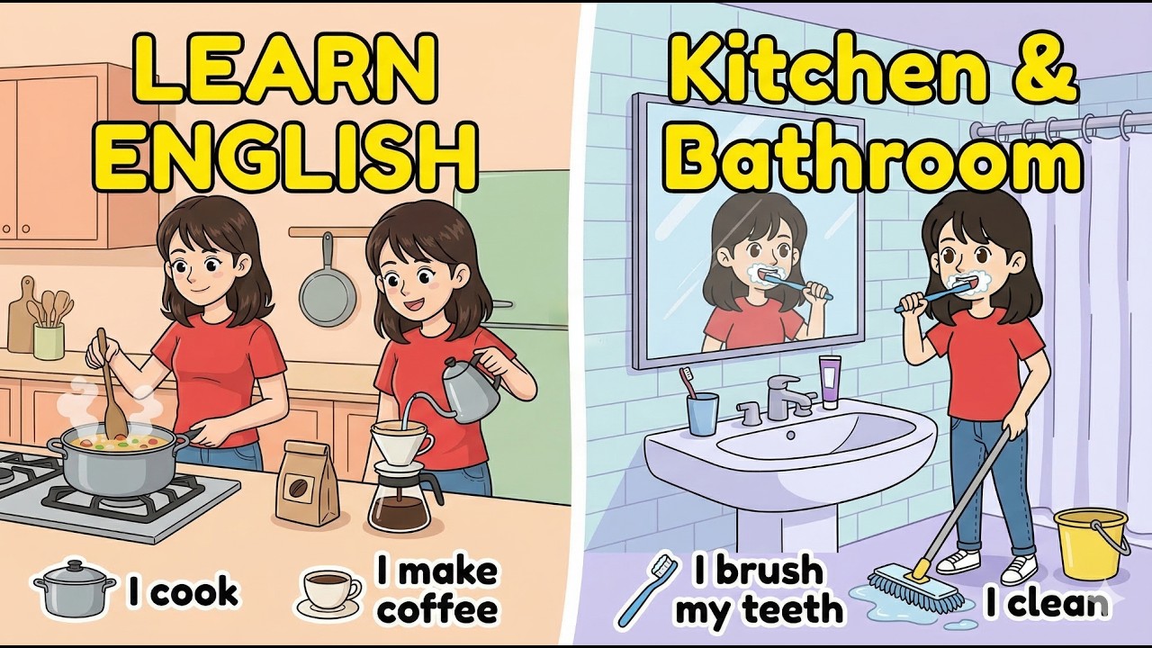 Learn English in the Bathroom and kitchenroom Beginner Lesson.