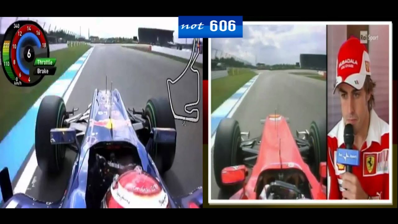 Alonso vs Vettel qualifying onboard comparison German GP 2010