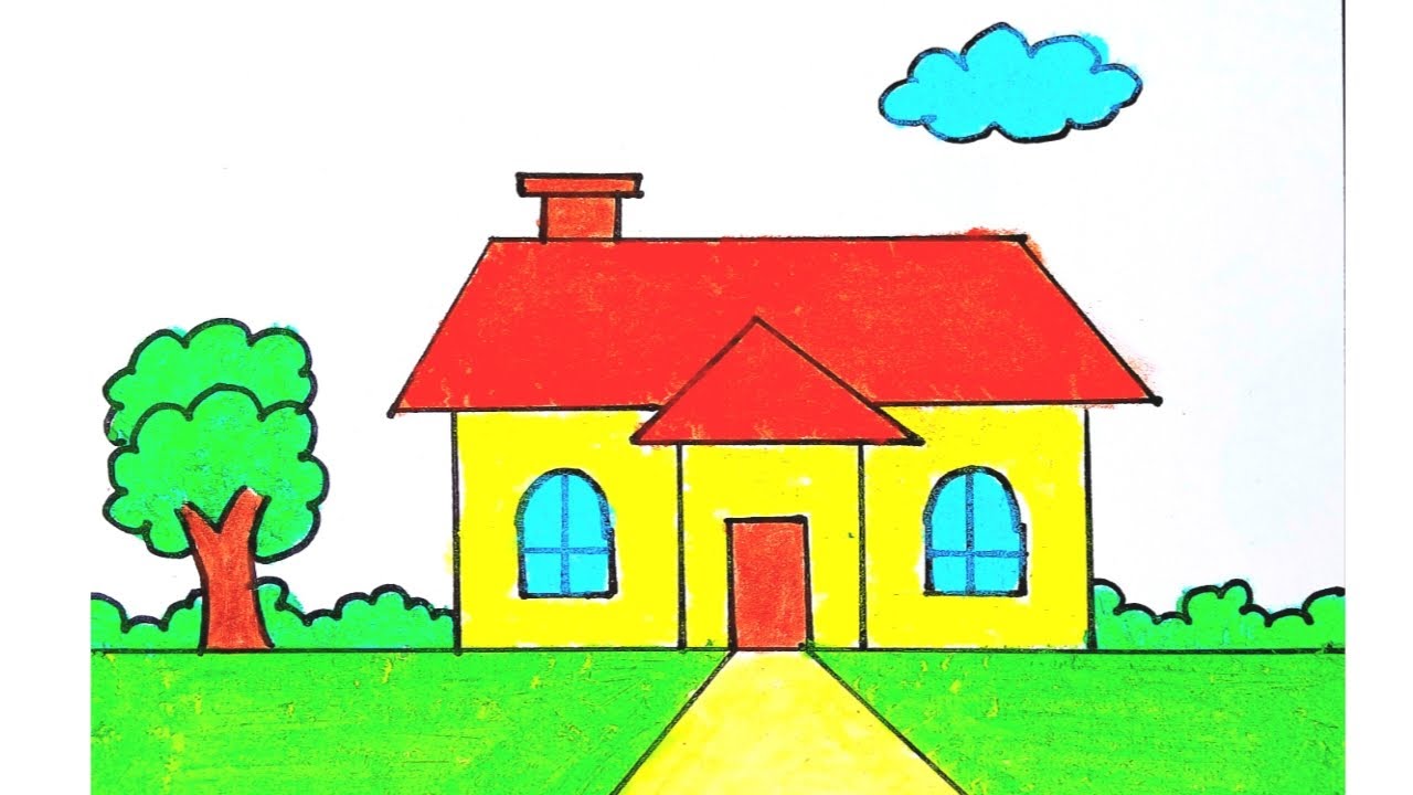 House Drawing / How to Draw a House / House Scenery Drawing Easy Step By Step / Ghar Drawing
