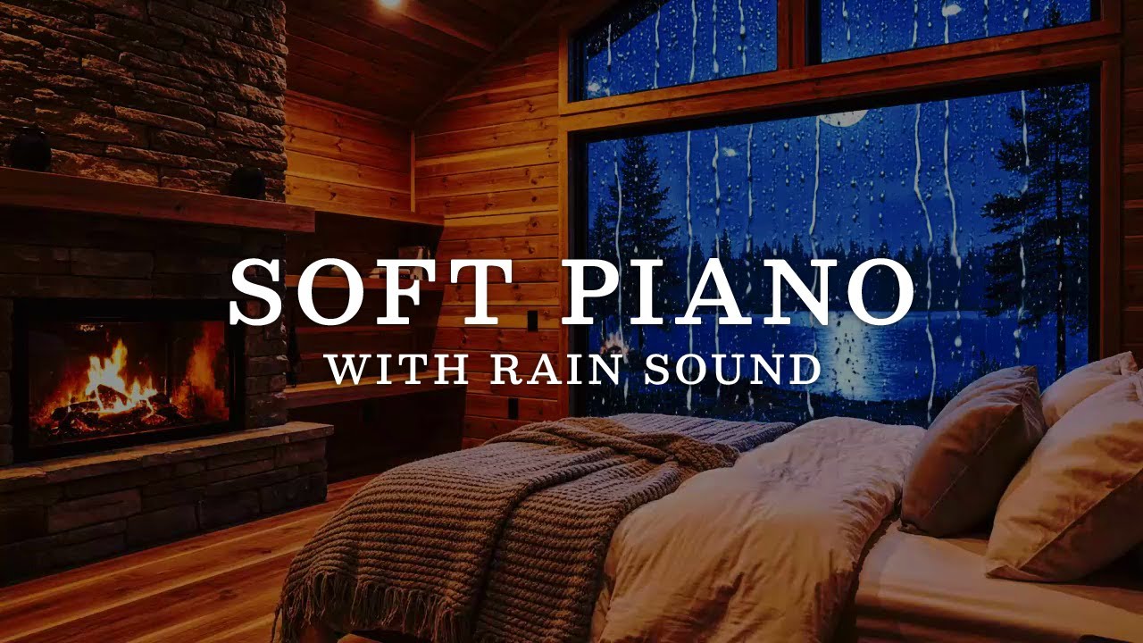 Soft Piano and Fireplace Ambience for Focus & Rest 🌧️ Rainy Day to Fall Asleep Faster, Stress Relief