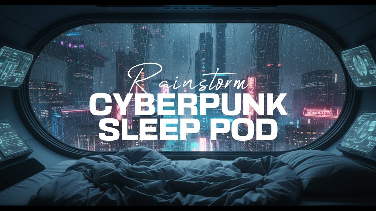 Cyberpunk Sleep Pod Rainstorm | Dystopian City Window Ambience for Sleep, Study, Focus & Relaxation