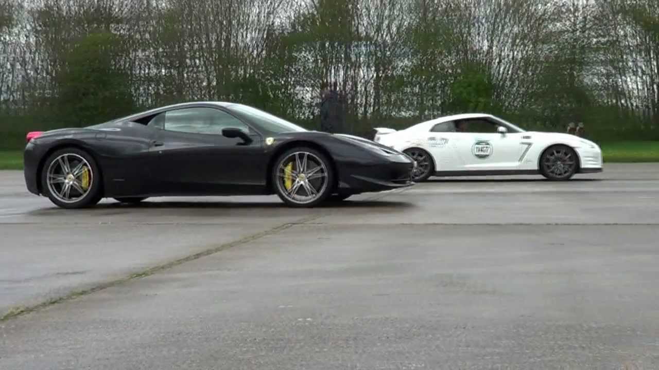 Ferrari 458 v Nissan GTR | 1 mile drag race