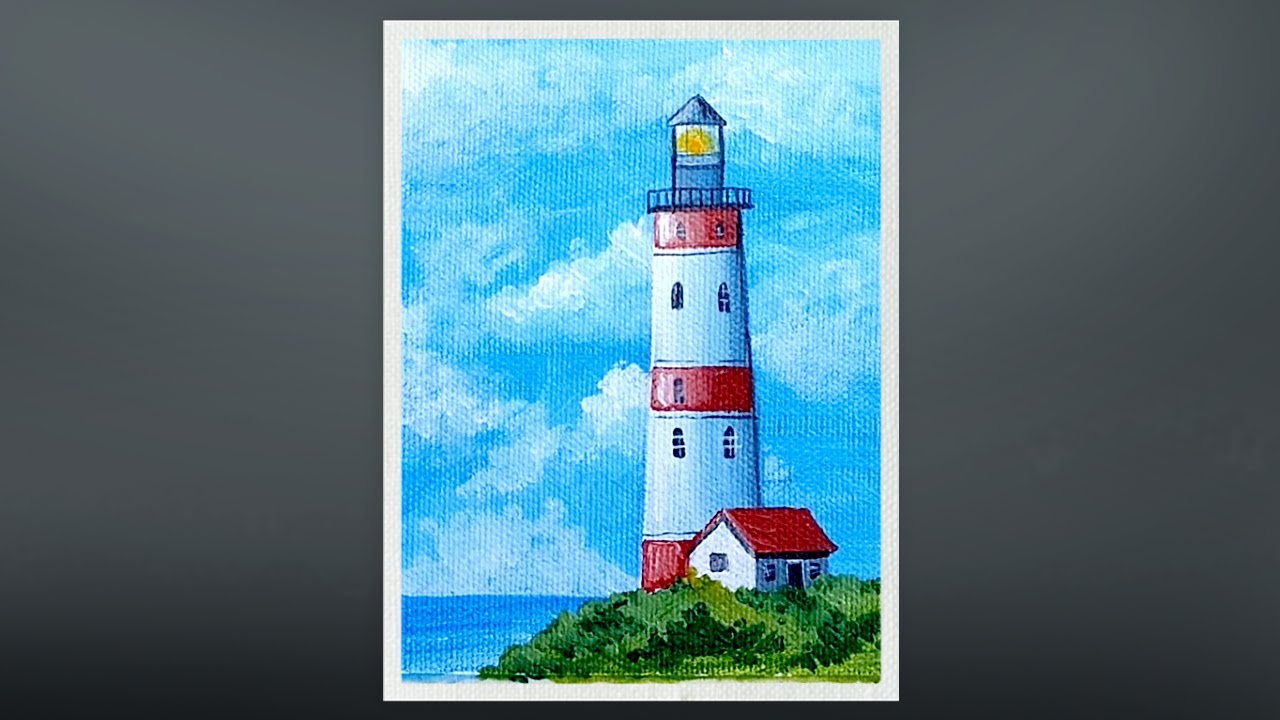 Easy Acrylic Painting Lighthouse near Ocean  / #149 Joy N Art