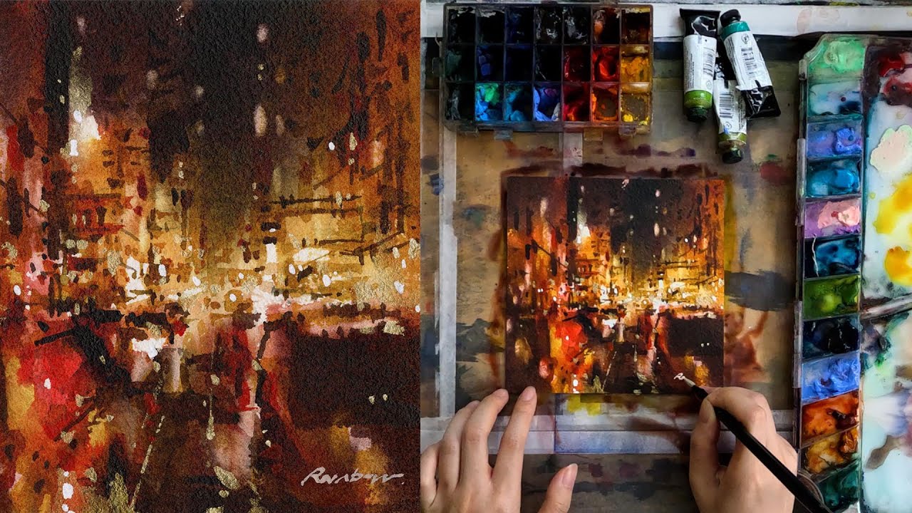 Miniature Painting | How to paint a watercolor night cityscape