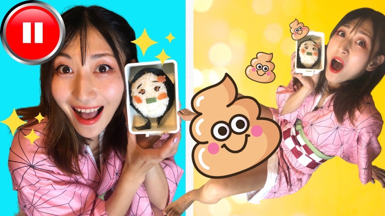 もしも時間を止めるボタンがあったら？🤣鬼滅の刃ねずこにいたずら！おもしろい兄妹いたずら！うんち妊娠でケンカ勃発💩ハッピー道場