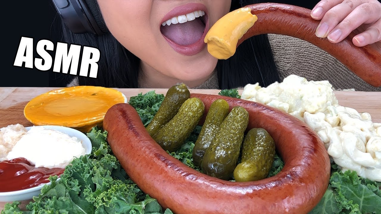 ASMR EATING GIANT SAUSAGE CHEESE DIP (Real Eating Sounds) | Social Eating | ASMR Phan