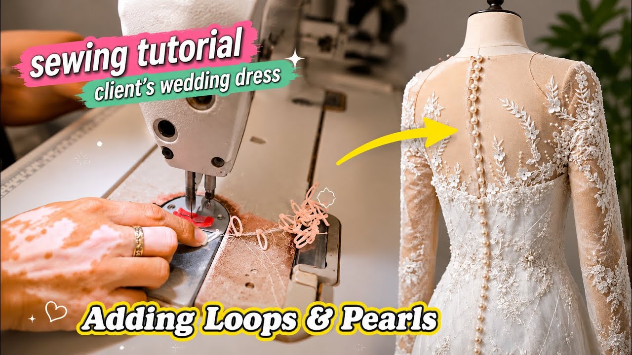 🧵 Adding Loops & Pearl Buttons on my Client's Wedding Dress × Making a Dress × Sewing Tutorial