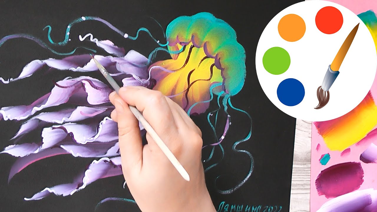 One Stroke, How to paint a rainbow jellyfish
