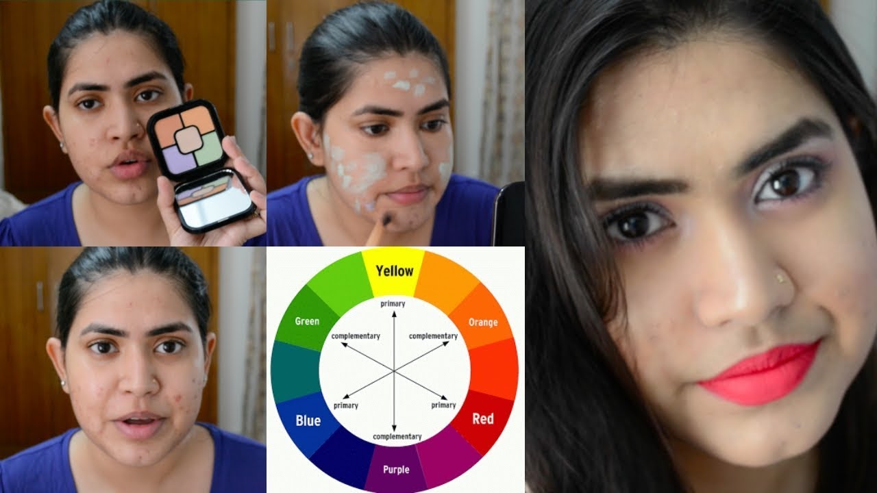 Colour Correction for beginners & flawless foundation routine for acne skin , cover pimple spots