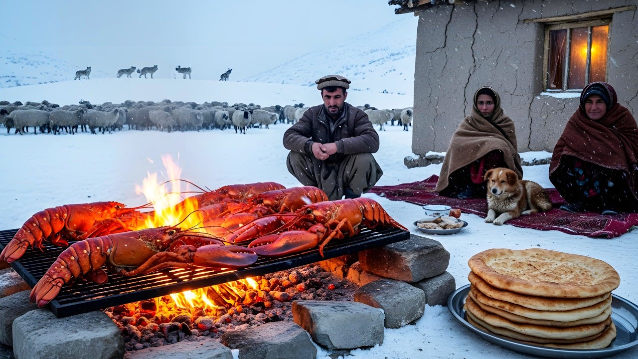 Afghanistan Winter Hunt | Giant Lobster Grilled + Fresh Bread to Stay Alive