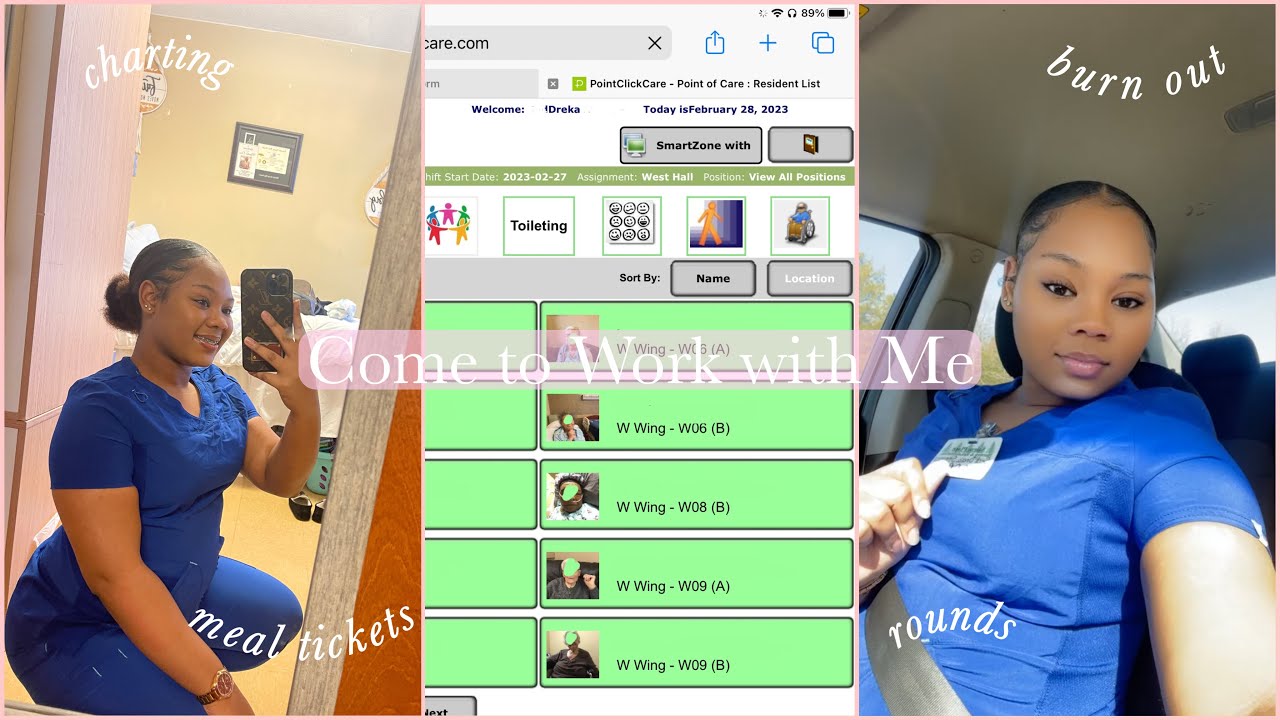 come to work with me | evening shift cna | 3-11 shift | burnout + charting + meal tickets + rounds