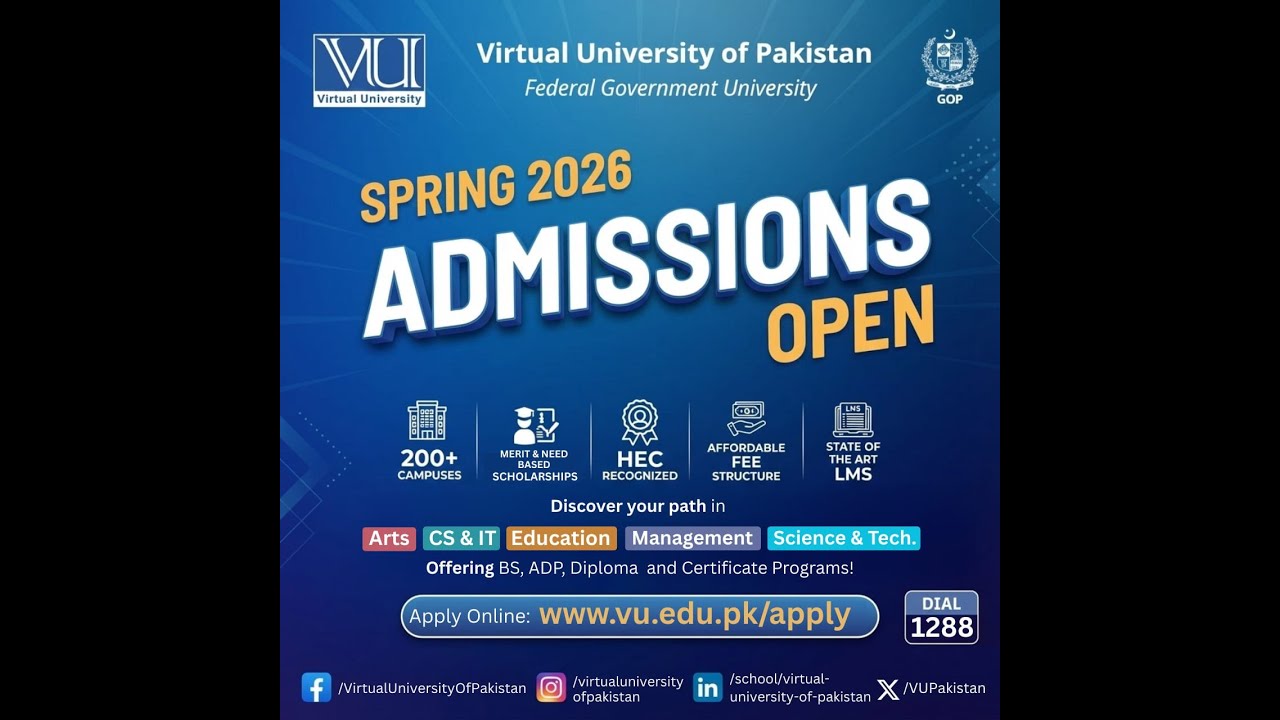 Virtual University Spring 2026 Admissions Open | Apply Online Now