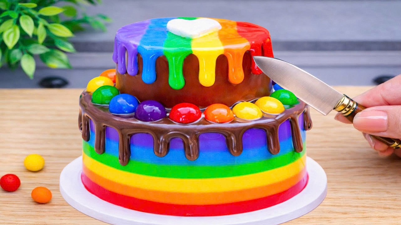 How to Make Rainbow Cake Recipe with Chocolate 🍫 | Mini Bliss ASMR