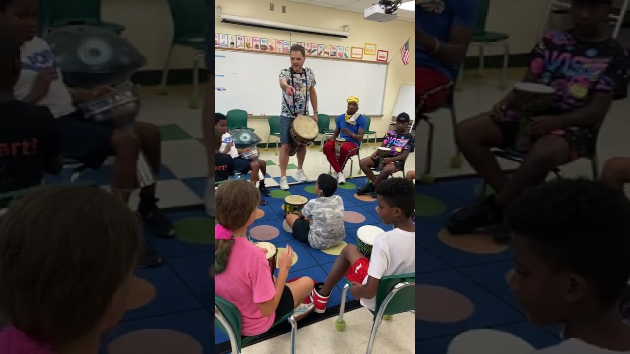 Drum circle at school. Сircle rhythm exercise