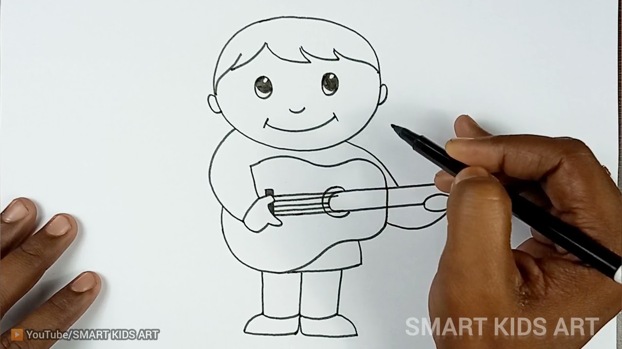 How to Draw a Boy Playing Guitar | Boy Playing Guitar | Guiar | Draw Smart