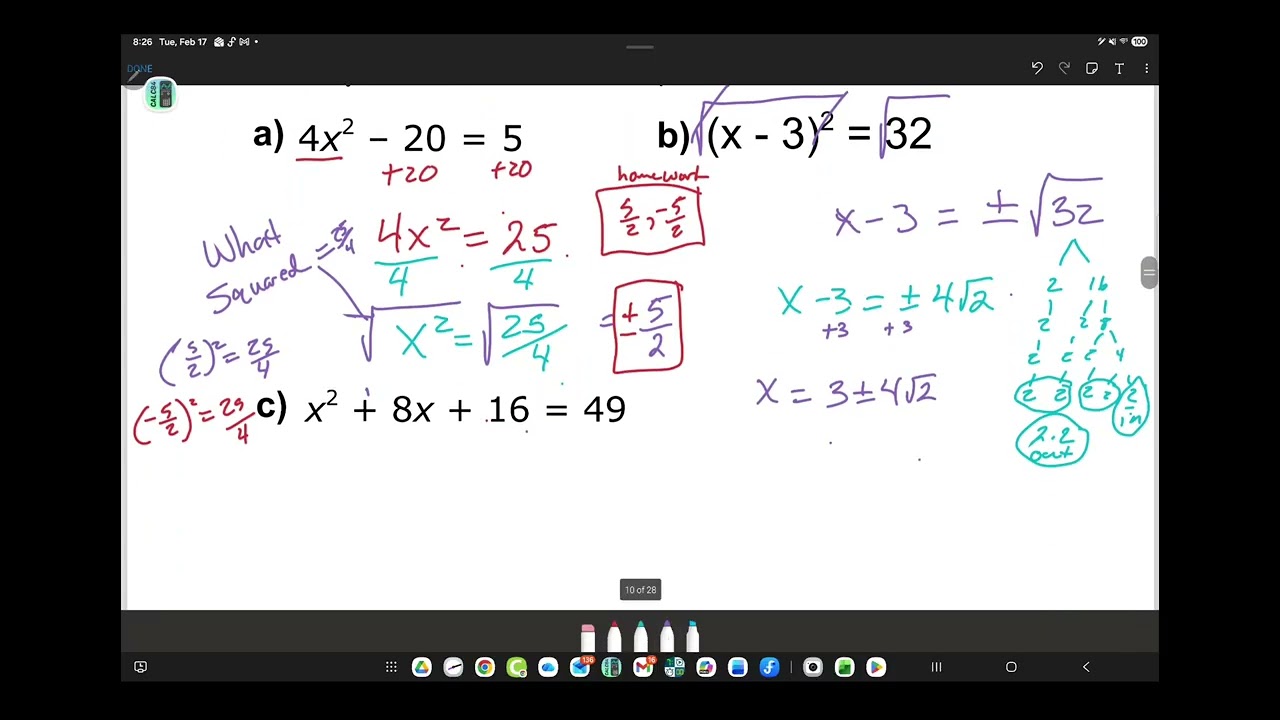 Int Alg - U7S1C - Complete the Square