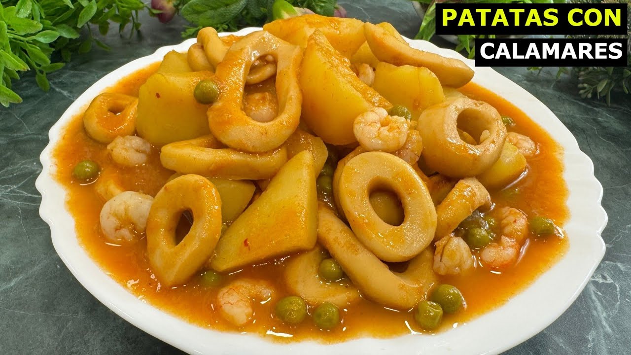 Calamares con patatas y gambas - La receta más fácil y deliciosa 😍 ¡Te encantará!