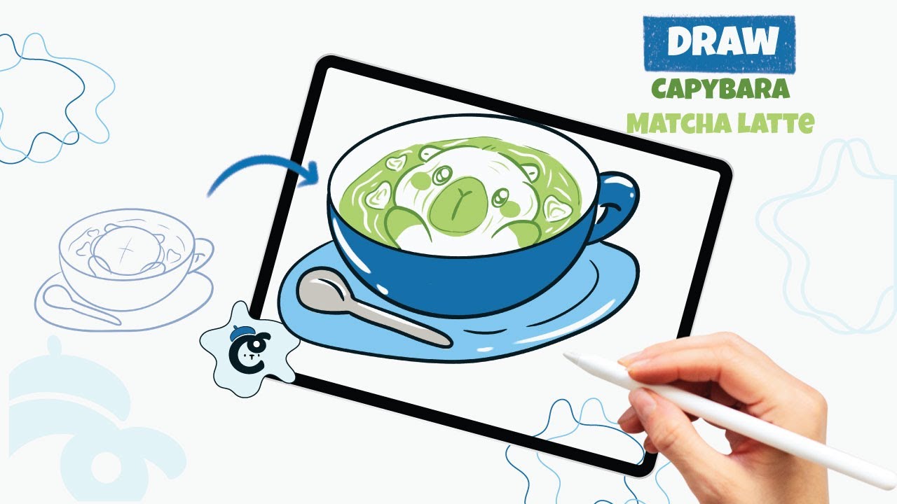 How to Draw Capybara Matcha Latte (Step-by-step)