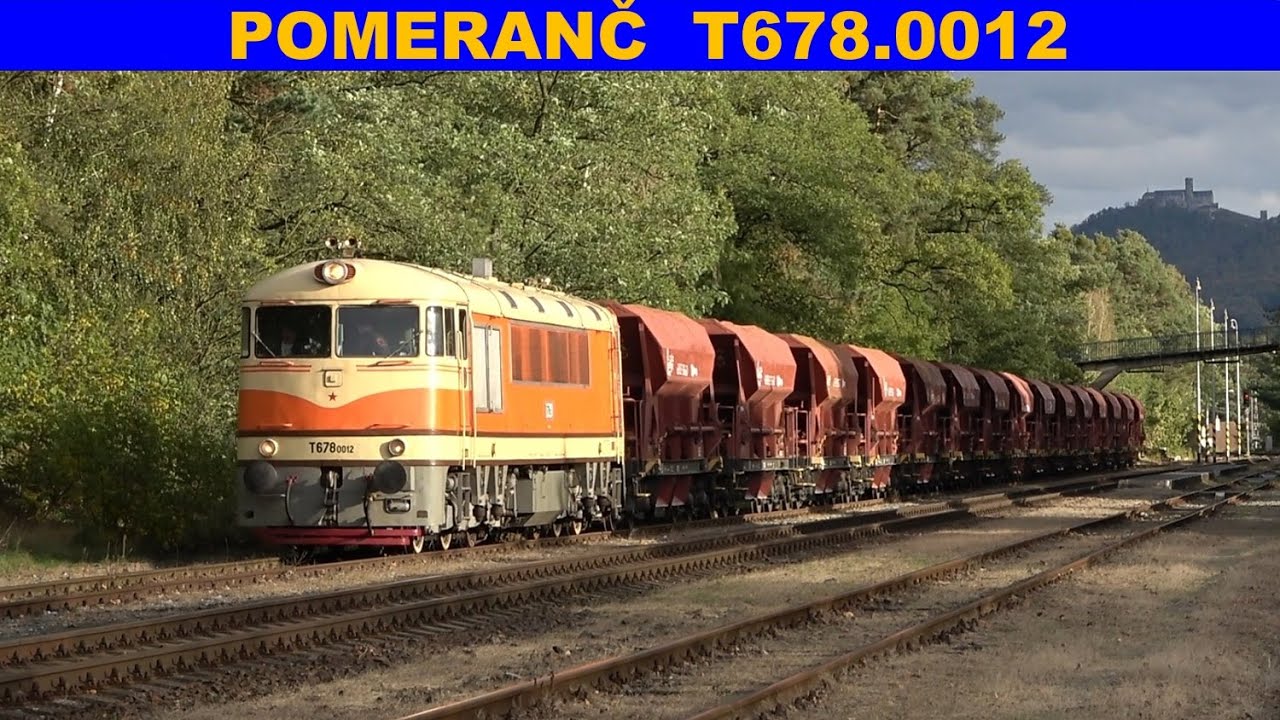 Pomeranč T678.0012 s nákladním vlakem z České Lípy do Brniště a Bělé pod Bezdězem 13.10.2024.