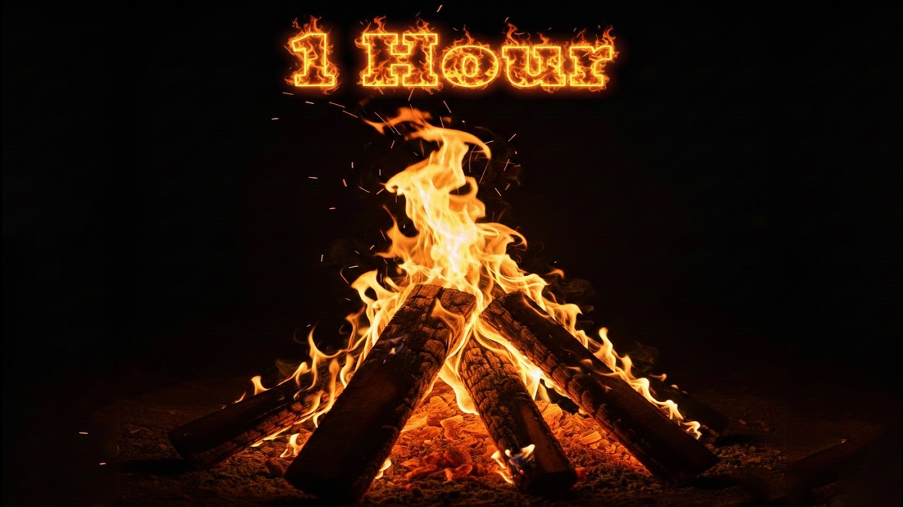 1 Hour Relaxing Campfire Video with Sounds | Burning Woods | Fire