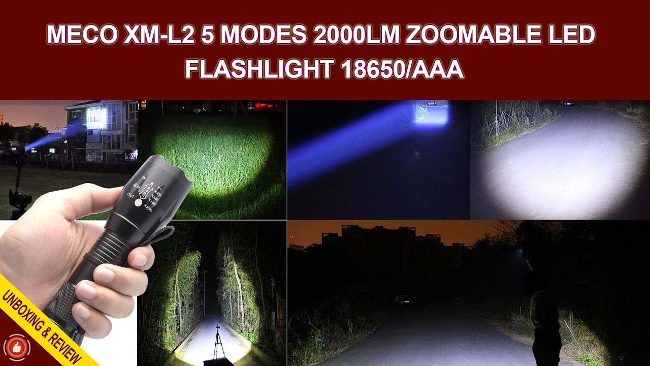 MECO XM L2 - 5 Modes 2000LM Zoomable LED Flashlight(Unboxing & Review)