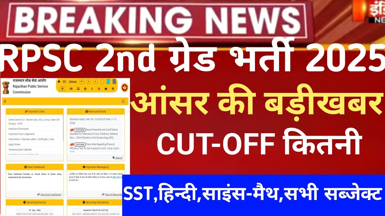 RPSC 2nd grade Sst,Hindi Answerkey 2026/RPSC 2nd grade Cut-off 2026/Rpsc second grade Safe-Score2026