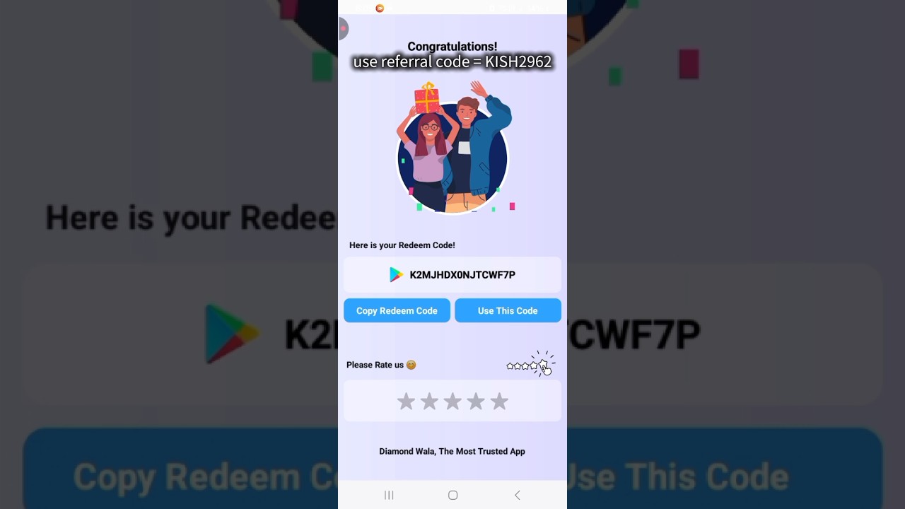 Diamond Wala login kare referral code ke sath pae100 coin extra register kare 