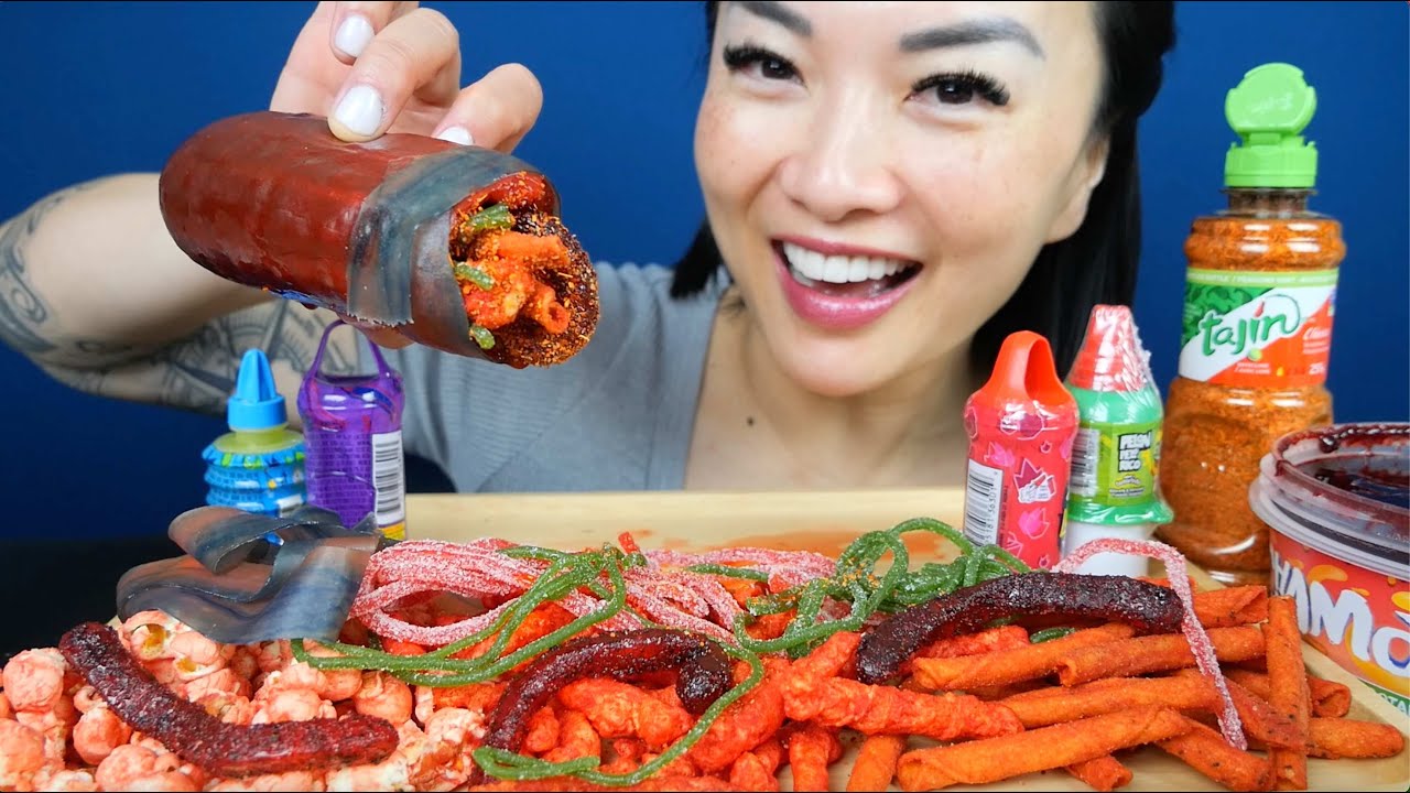 TikTok VIRAL FOODS *CHAMOY PICKLE (ASMR EATING SOUNDS) LIGHT WHISPERS | SAS-ASMR