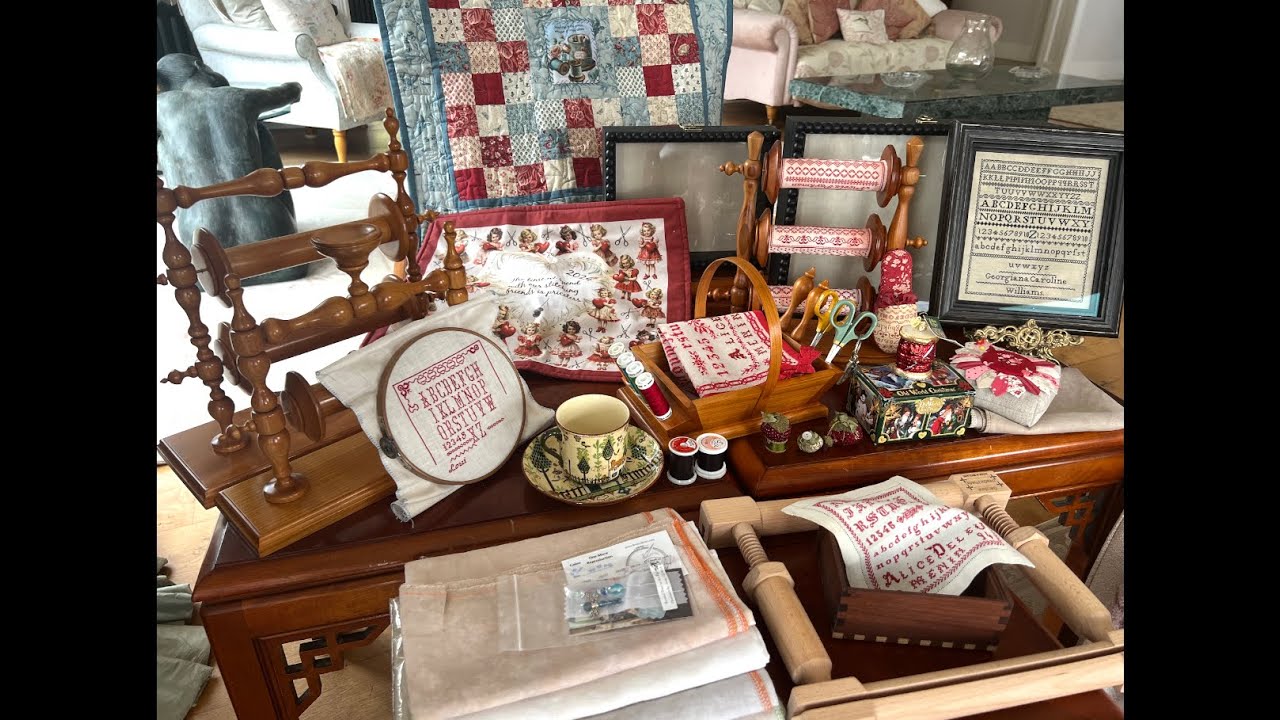 Flosstube #380 Needlework accessories, antique samplers and this week’s stitching
