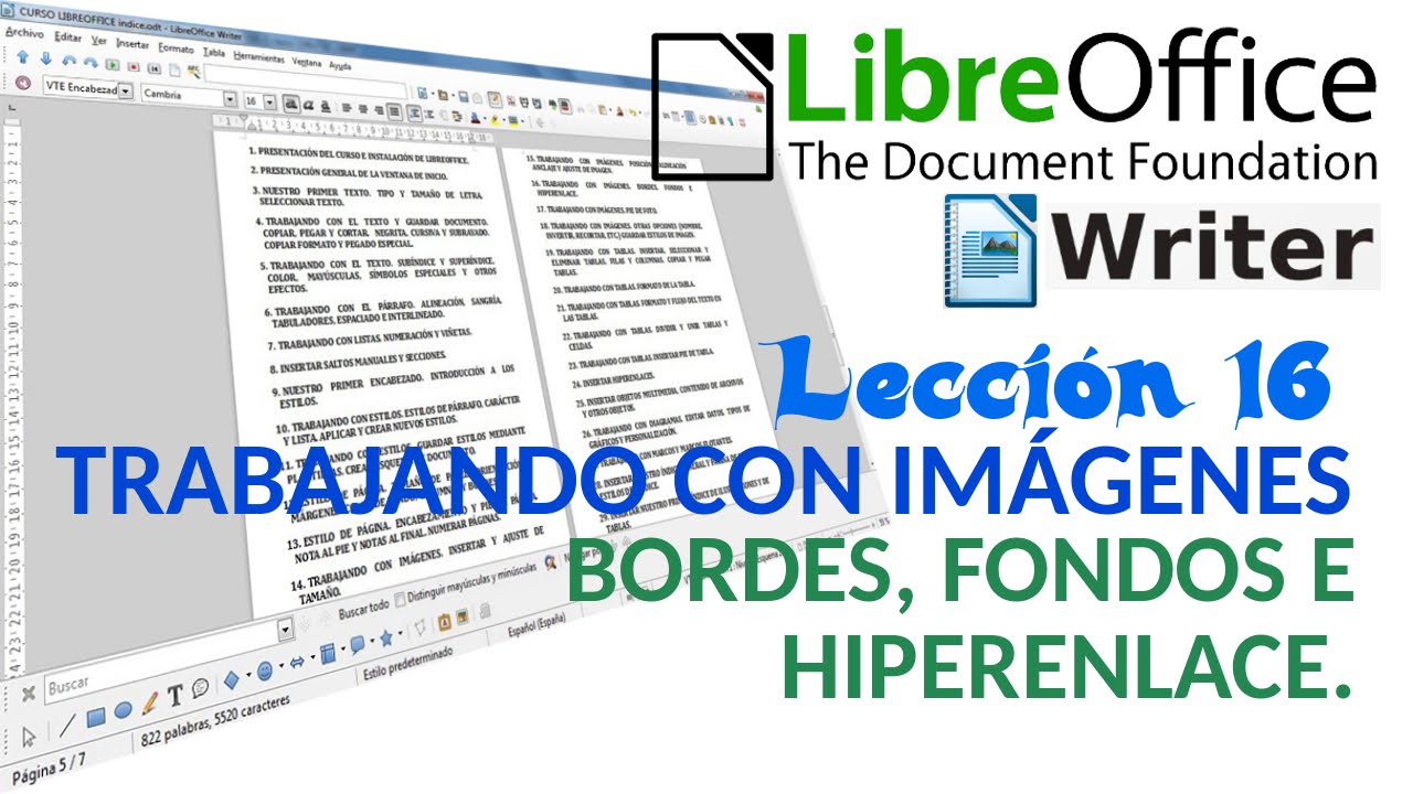 Tutorial LibreOffice Writer - 16/40 Trabajando con imágenes. Bordes, fondos e hiperenlace.