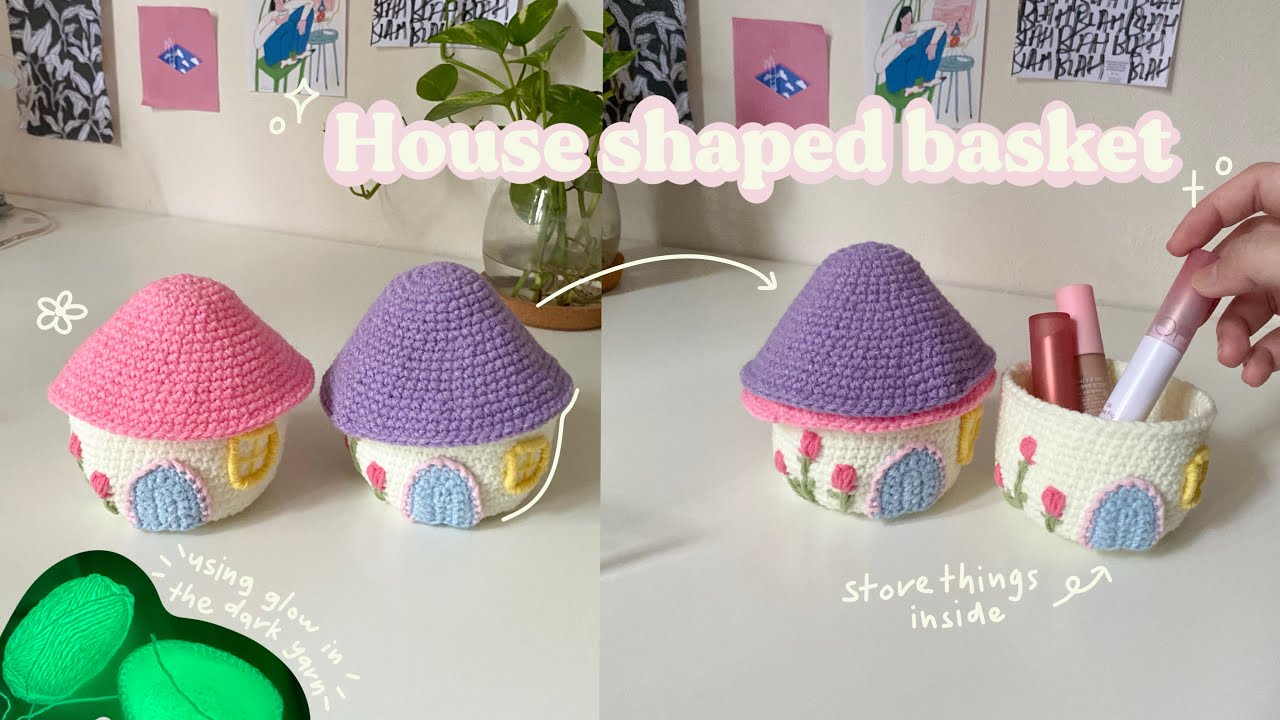 How to crochet house shaped basket (use to store things) | step-by-step tutorial