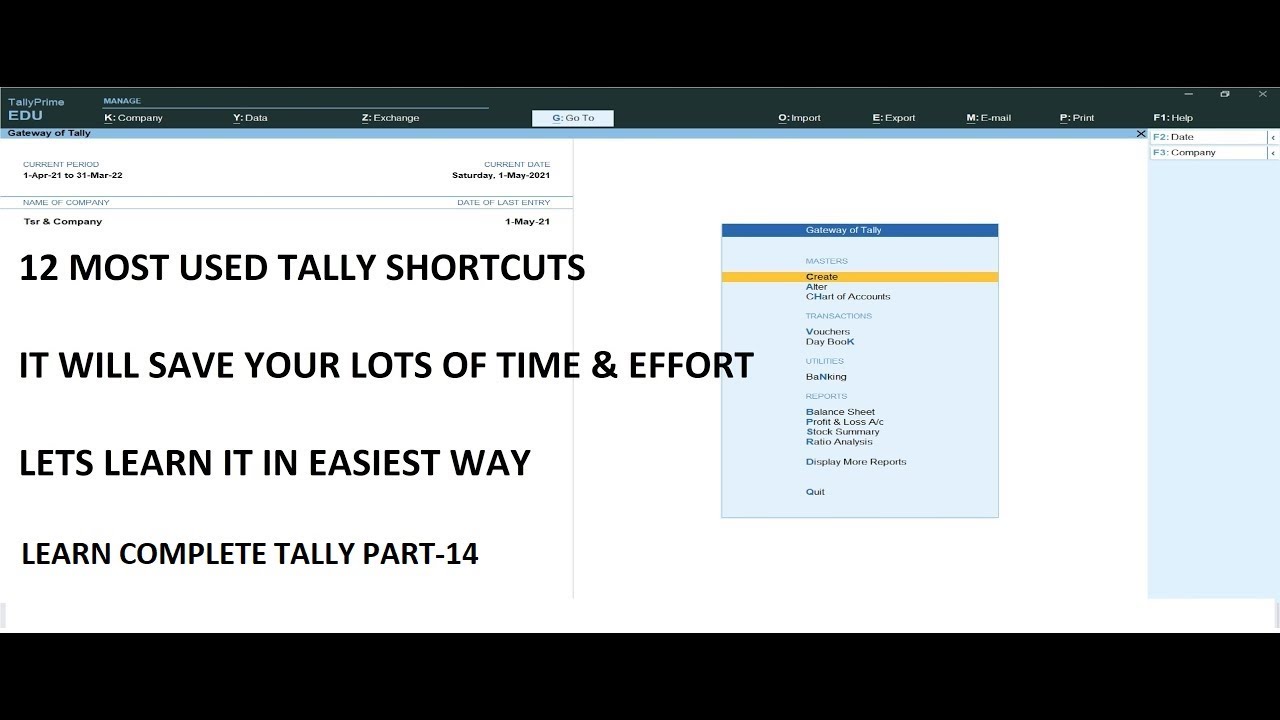 #14. MOST USED TALLY SHORTCUTS WHICH WILL SAVE YOUR LOTS OF TIME & EFFORT / Tally shortcut keys