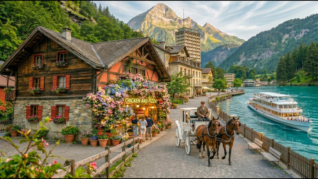 Two Lakes One Paradise Town  | Interlaken Switzerland  4K Relaxing Walk 