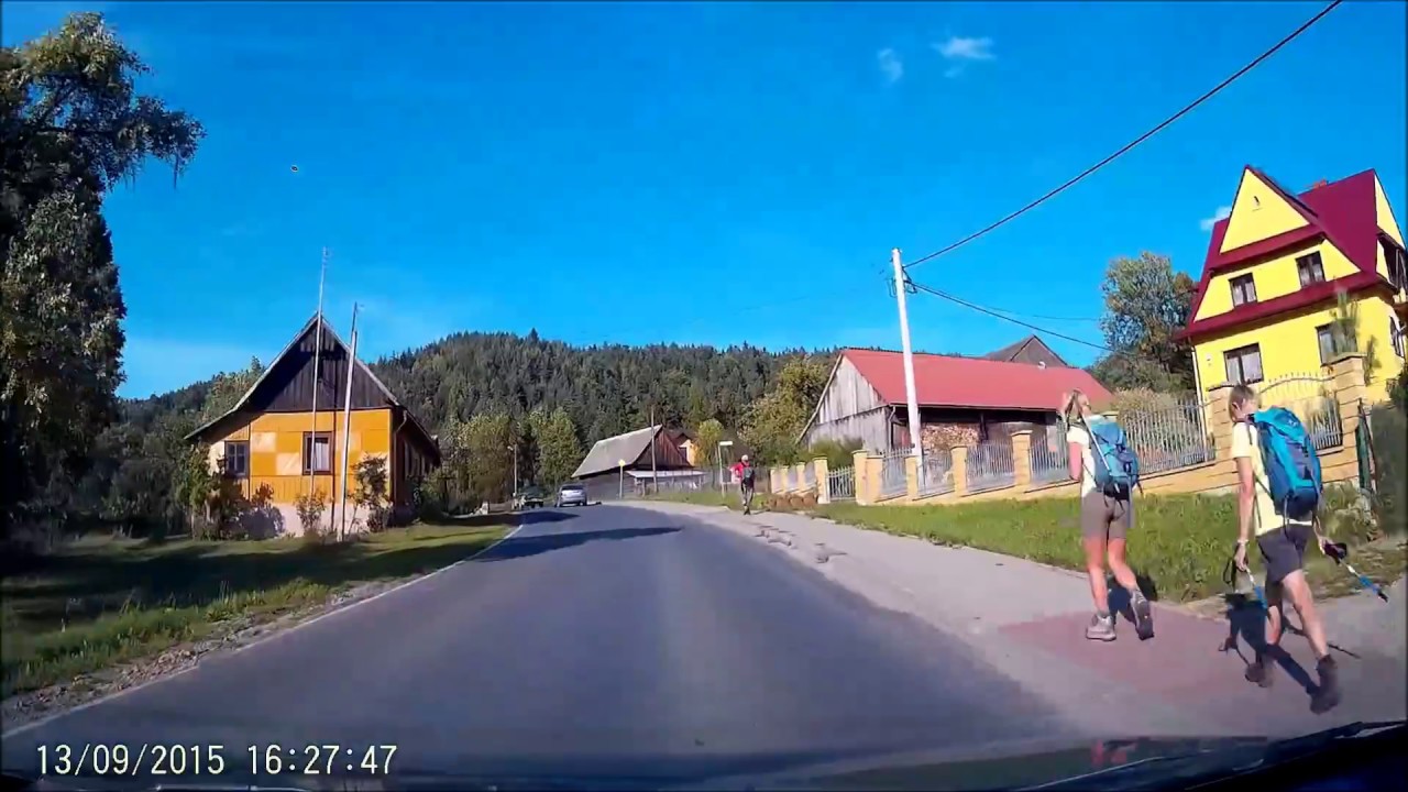 Driving on Polish village in the mountains rural Poland