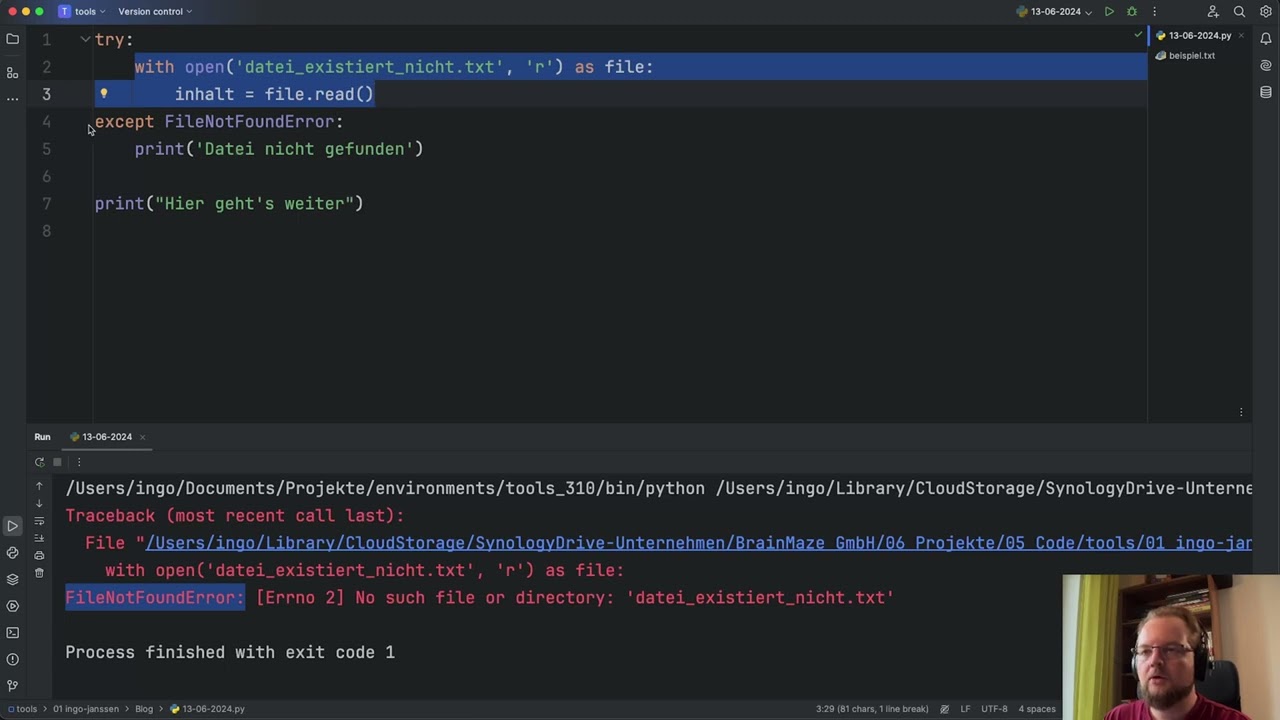 Effektives Arbeiten mit Dateien und Exceptions in Python
