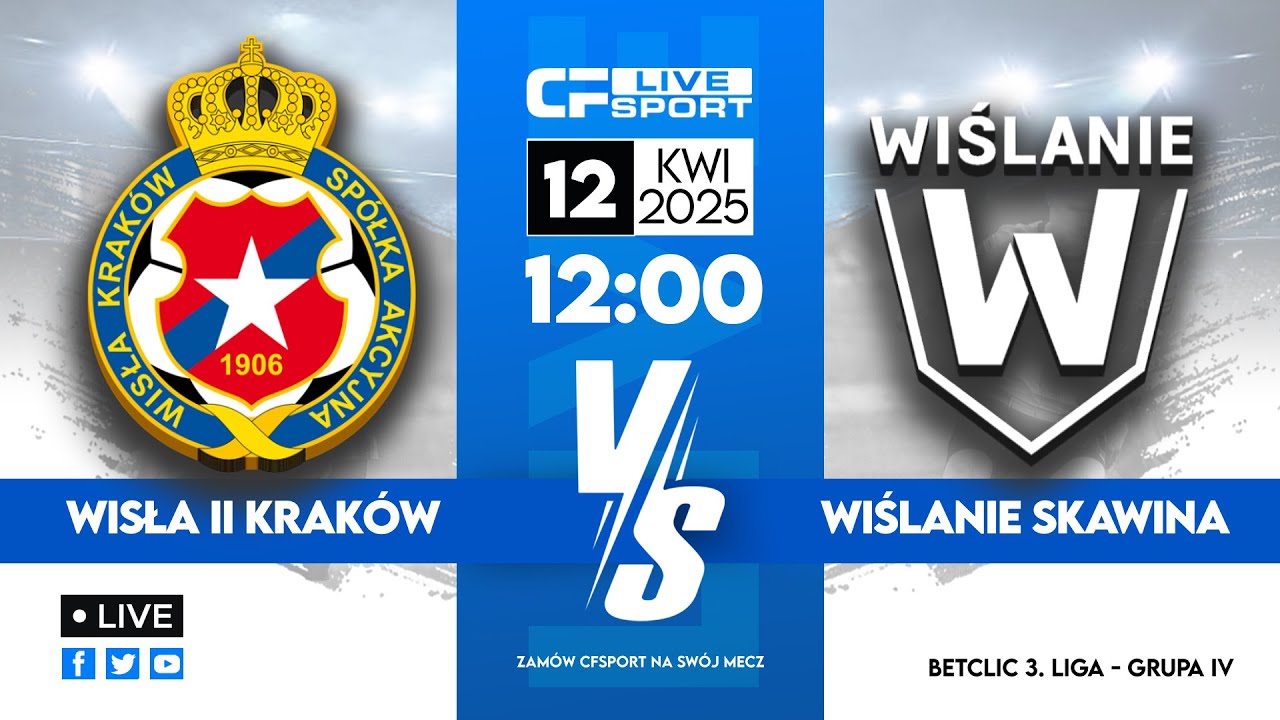 LIVE 🔴 | Wisła II Kraków - Wiślanie Master Way Skawina 📺 | Betclic 3. liga 🏆