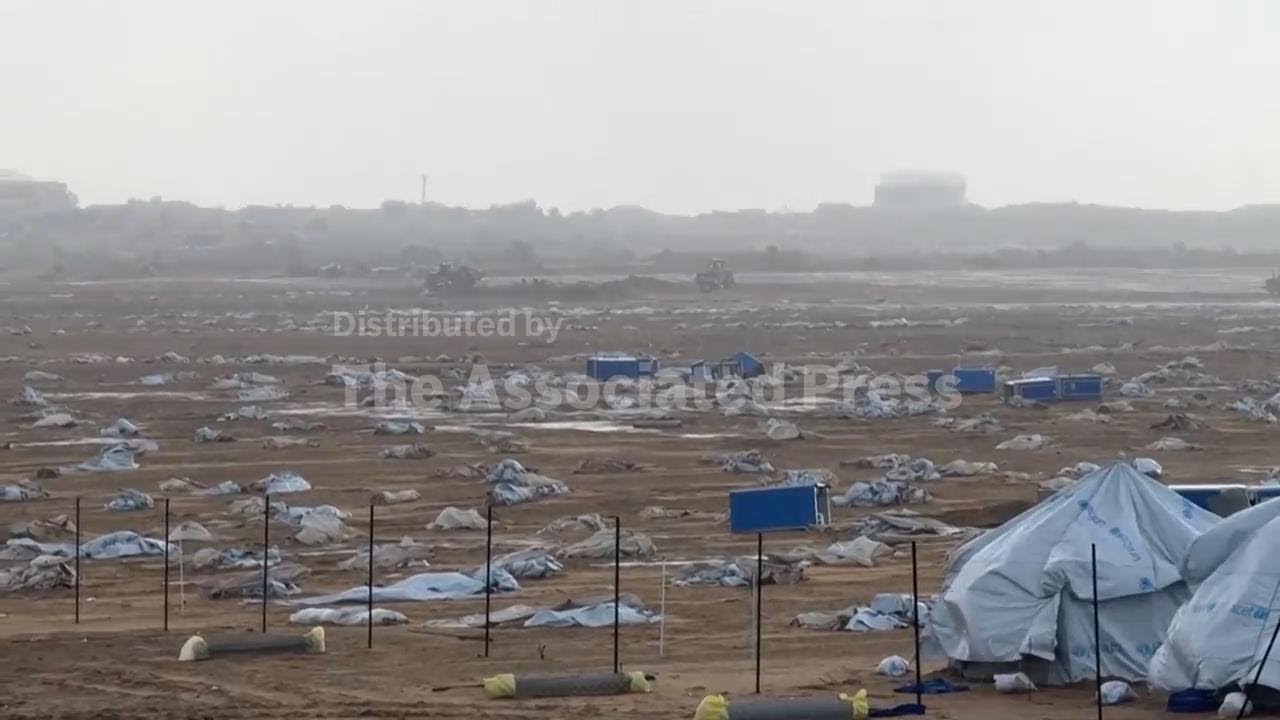 Before and after footage of Gaza Strip tent camp destroyed by fierce winter weather