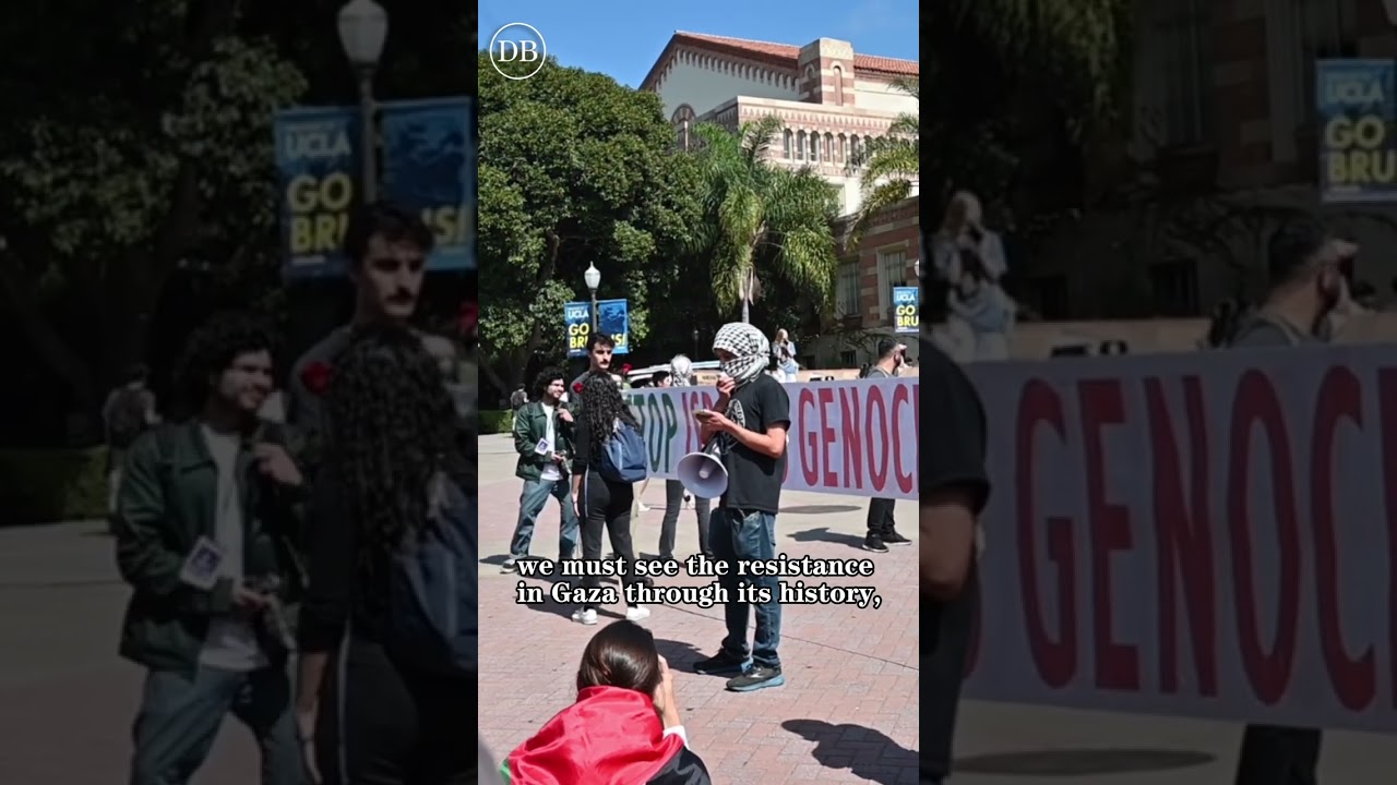 7 октября студенты движения &laquo;За справедливость в Палестине&raquo; протестуют на кампусе Калифорнийского...
